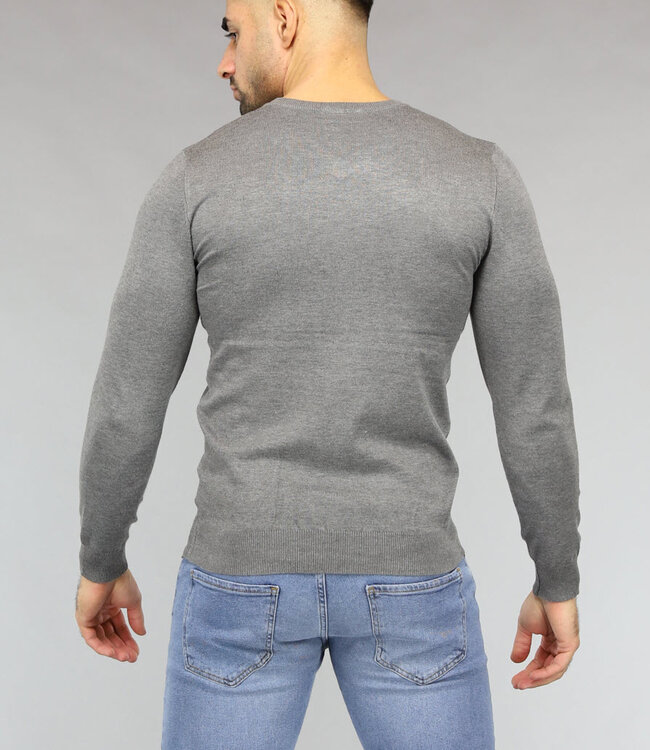 Gebreide Heren Pullover met V Hals in Grijs