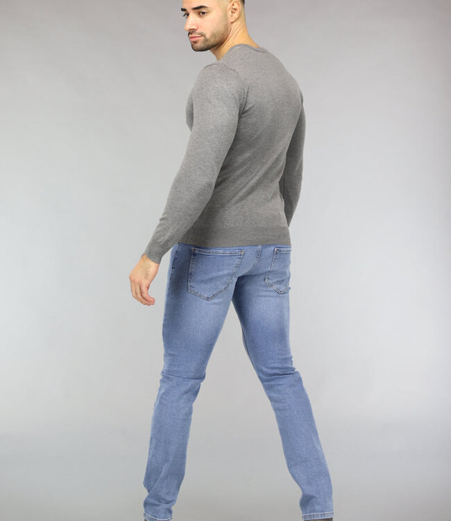 Gebreide Heren Pullover met V Hals in Grijs