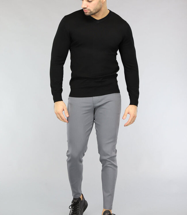 Gebreide Heren Pullover met V Hals in Zwart