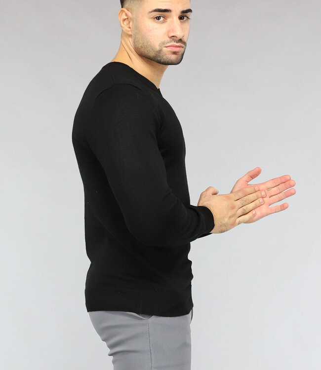 Gebreide Heren Pullover met V Hals in Zwart