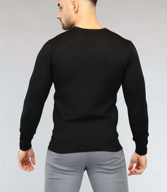 Gebreide Heren Pullover met V Hals in Zwart