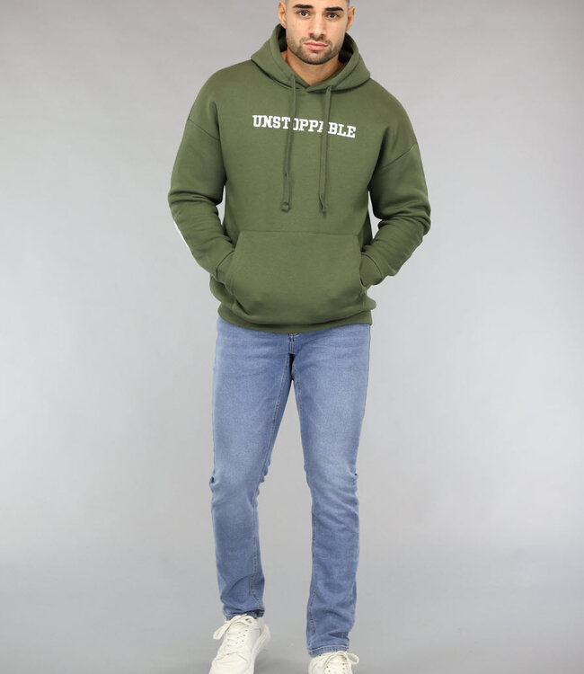 Khaki Heren Hoodie met Unstoppable Tekst