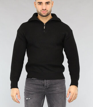 NEW0812 Gebreide Heren Schipperstrui in Zwart