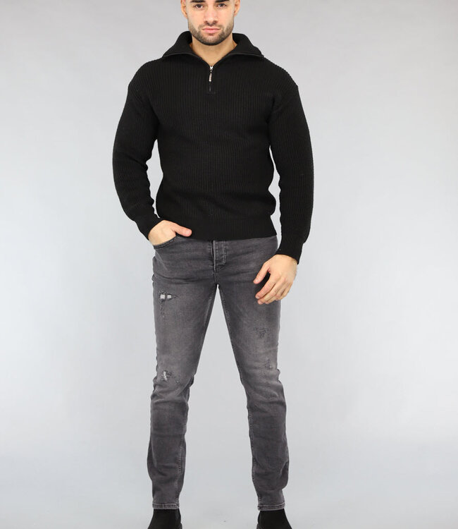 Gebreide Heren Schipperstrui in Zwart