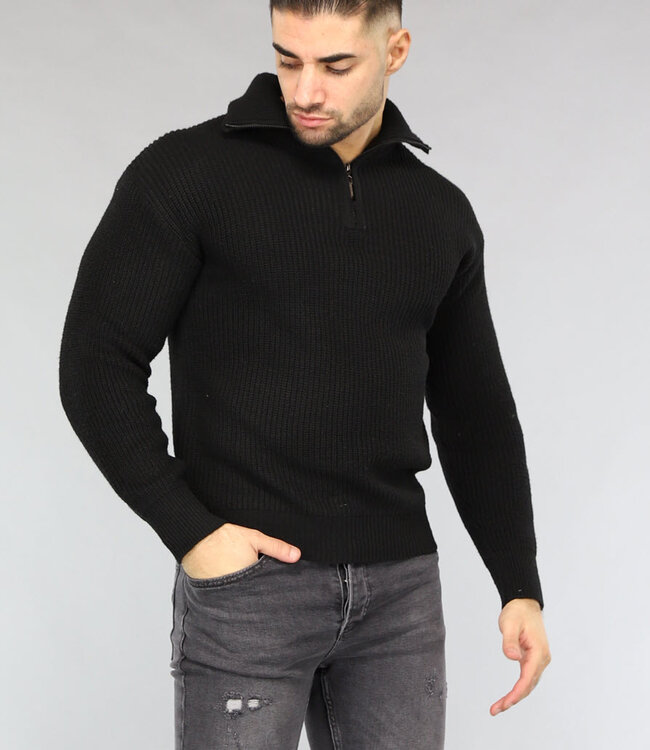 Gebreide Heren Schipperstrui in Zwart