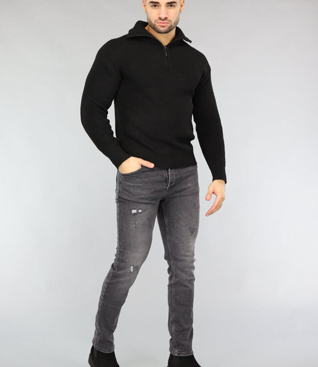 Gebreide Heren Schipperstrui in Zwart