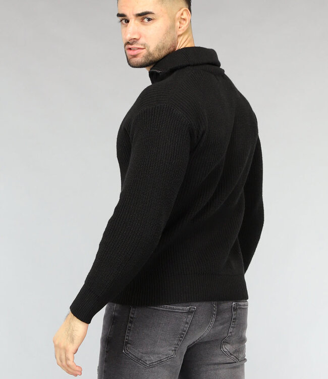 Gebreide Heren Schipperstrui in Zwart