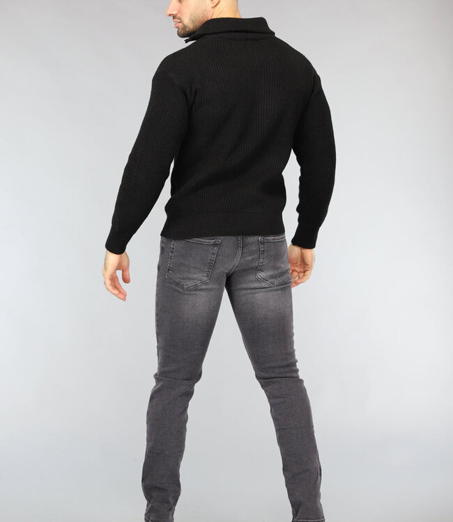 Gebreide Heren Schipperstrui in Zwart