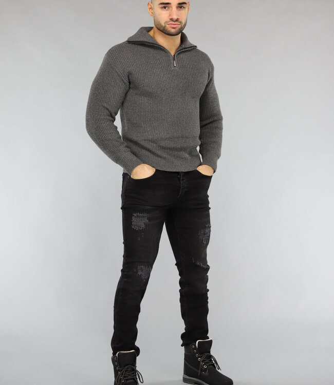 Antraciet Heren Jumper met Rits