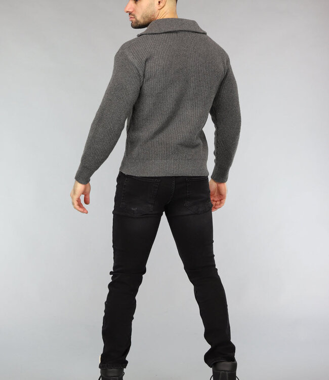 Antraciet Heren Jumper met Rits