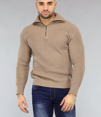 NEW0812 Gebreide Schipperstrui voor Heren in Camel