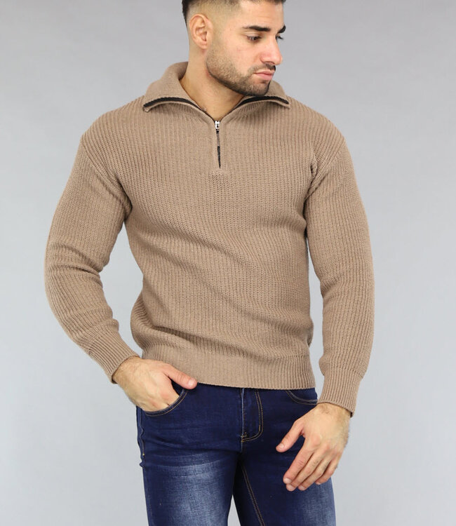 Gebreide Schipperstrui voor Heren in Camel