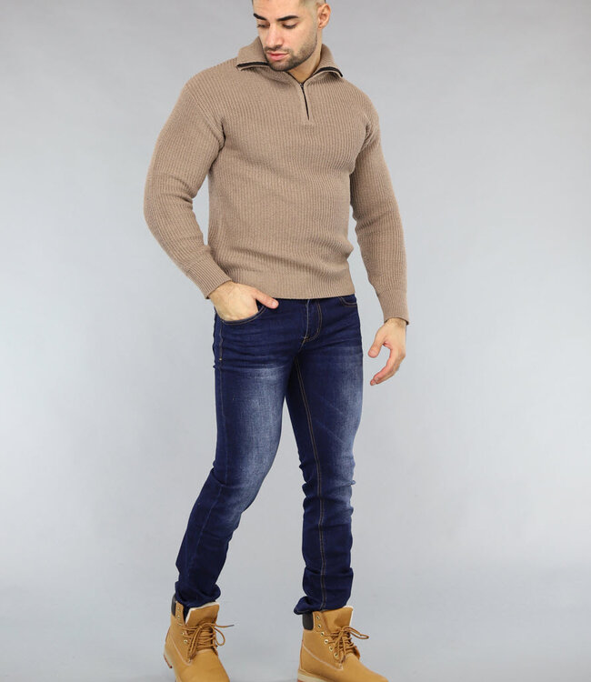 Gebreide Schipperstrui voor Heren in Camel