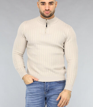 NEW0812 Ribgebreide Heren Jumper in Beige