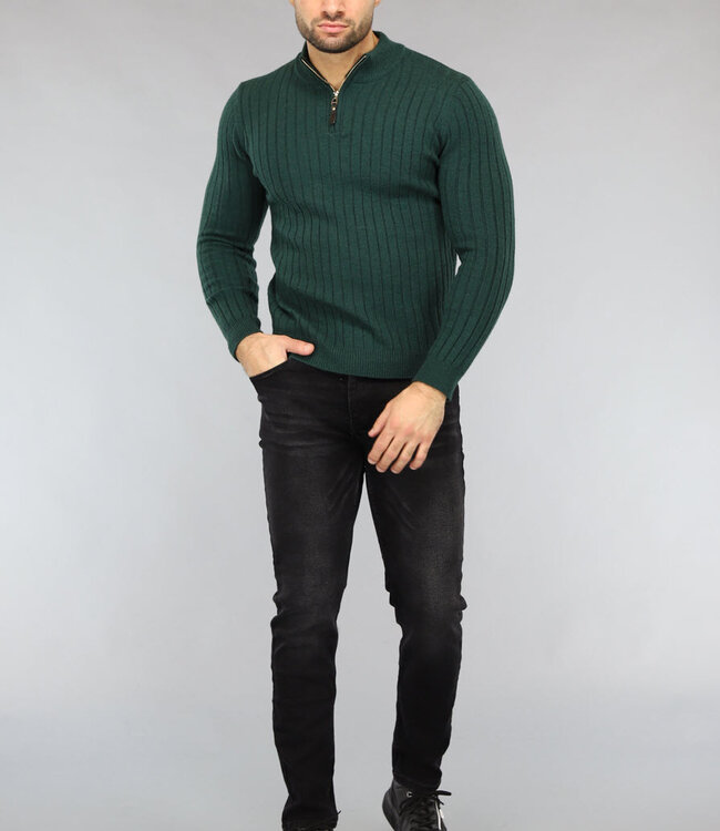 Ribgebreide Heren Jumper in Donkergroen