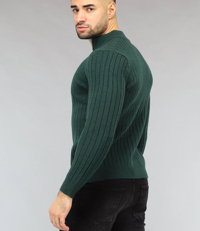 Ribgebreide Heren Jumper in Donkergroen