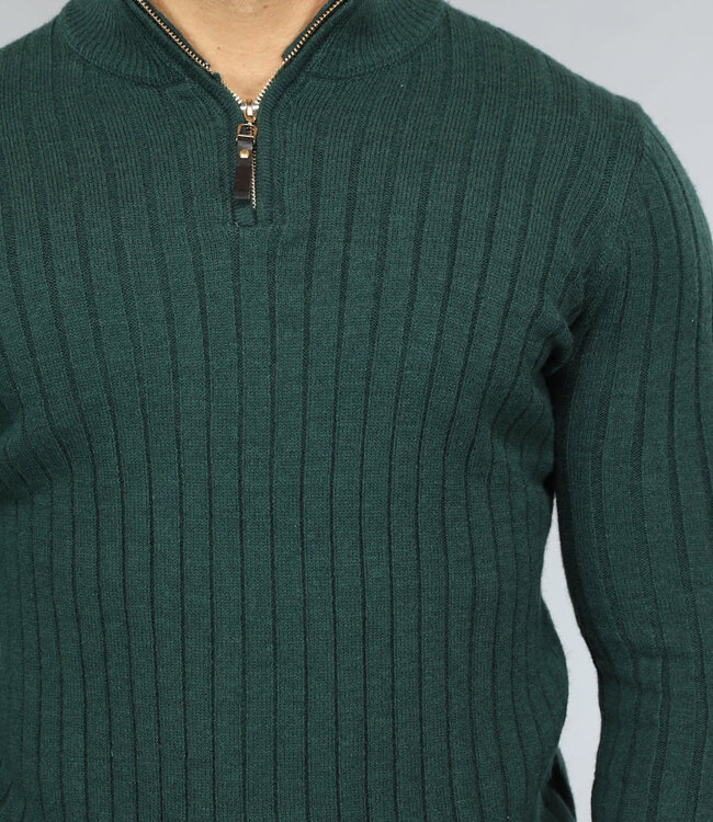 Ribgebreide Heren Jumper in Donkergroen