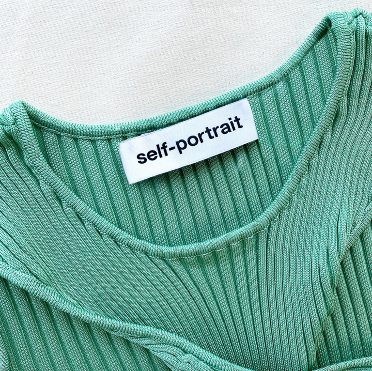 Self Portrait Green Ribbed Knit Cut Out Mini Dress