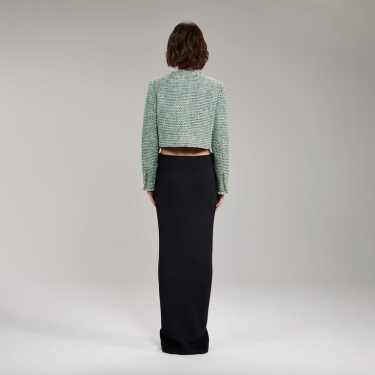 Self Portrait Green Boucle Cropped Jacket