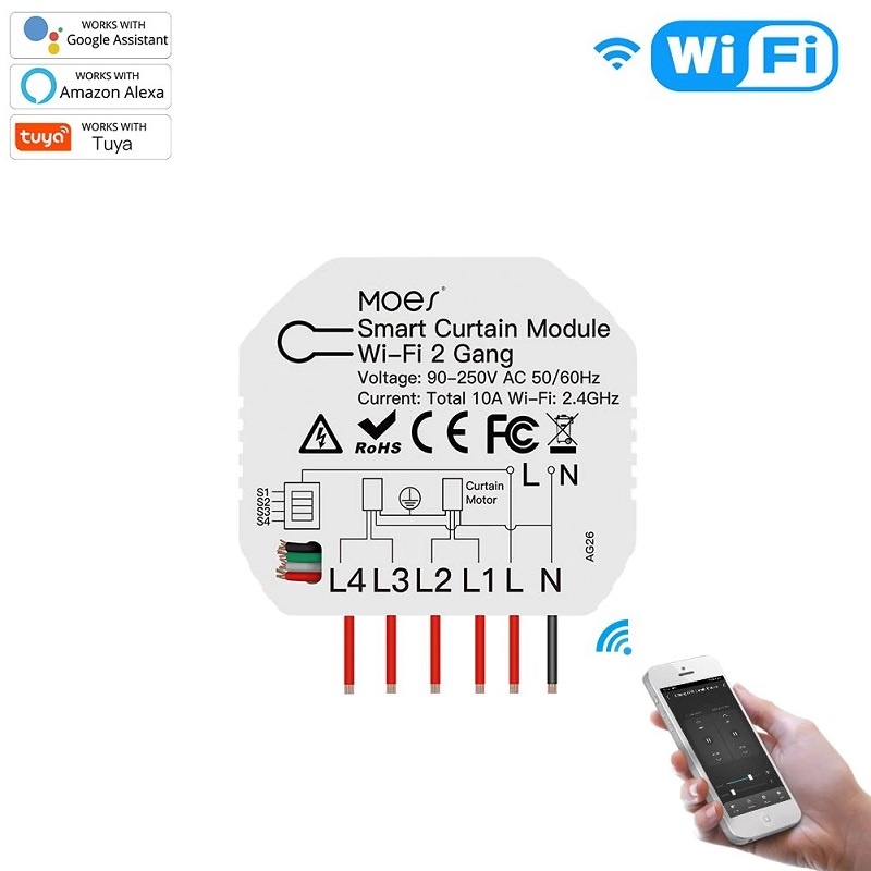 MOES MOES Tuya WiFi Curtain Switch 2-kanaals