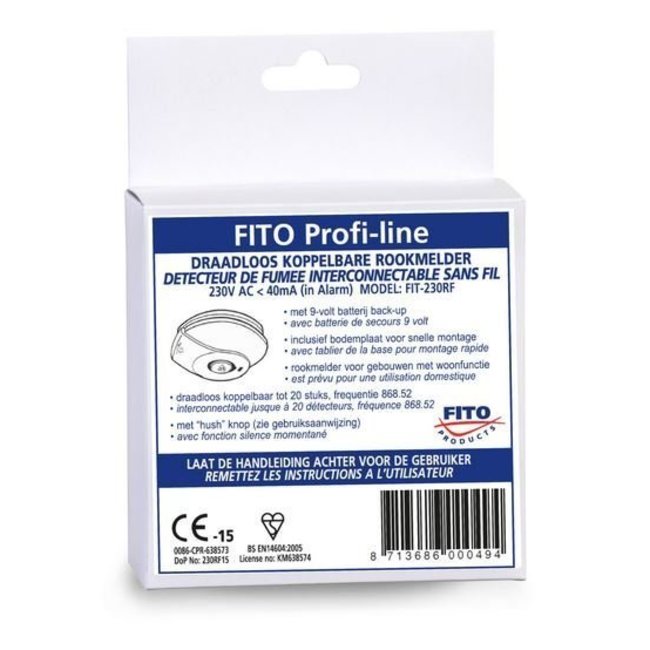 FITO FITO Profi-line rookmelder 230V draadloos koppelbaar met 9V backup batterij