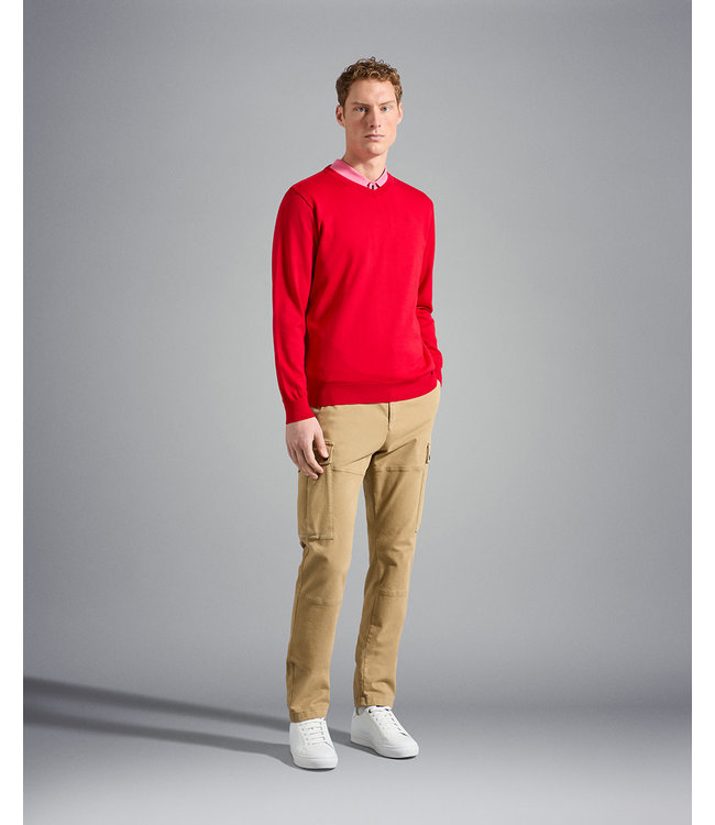 Paul & Shark 4-Seizoenen, Trui, V-Hals, Merino Wol, Rood