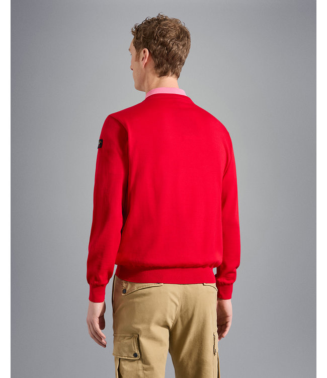 Paul & Shark 4-Seizoenen, Trui, V-Hals, Merino Wol, Rood