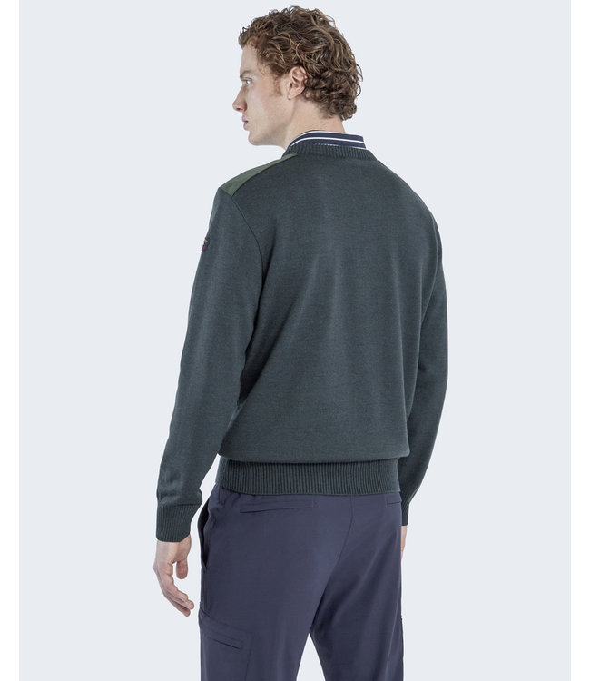 Paul & Shark Paul & Shark, Ronde-Hals Trui, Groen, Typhoon 20000, Schouder Patches