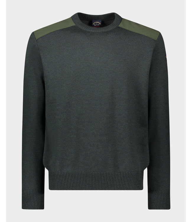 Paul & Shark Paul & Shark, Ronde-Hals Trui, Groen, Typhoon 20000, Schouder Patches