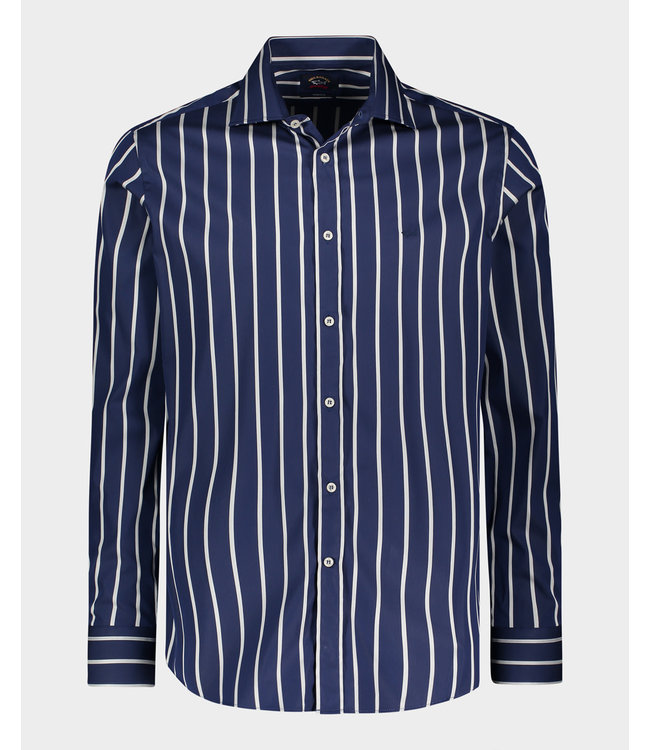 Paul & Shark Stretch Overhemd, Donkerblauw Witte Streep