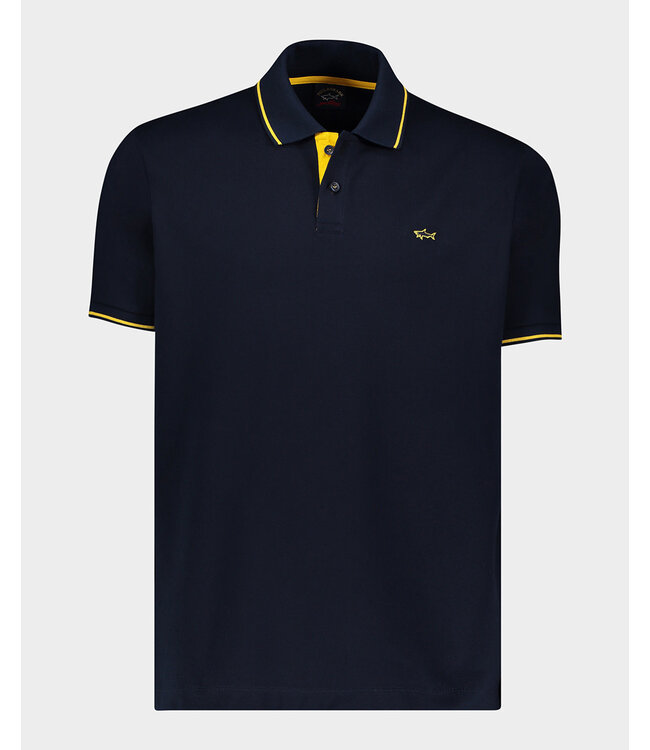 Paul & Shark Polo Korte Mouw, Donkerblauw met Gele Accenten