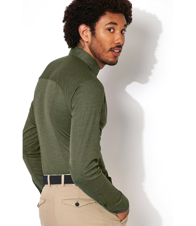 Desoto Heren Overhemd/Shirt, Lange Mouw, Groen Piqué