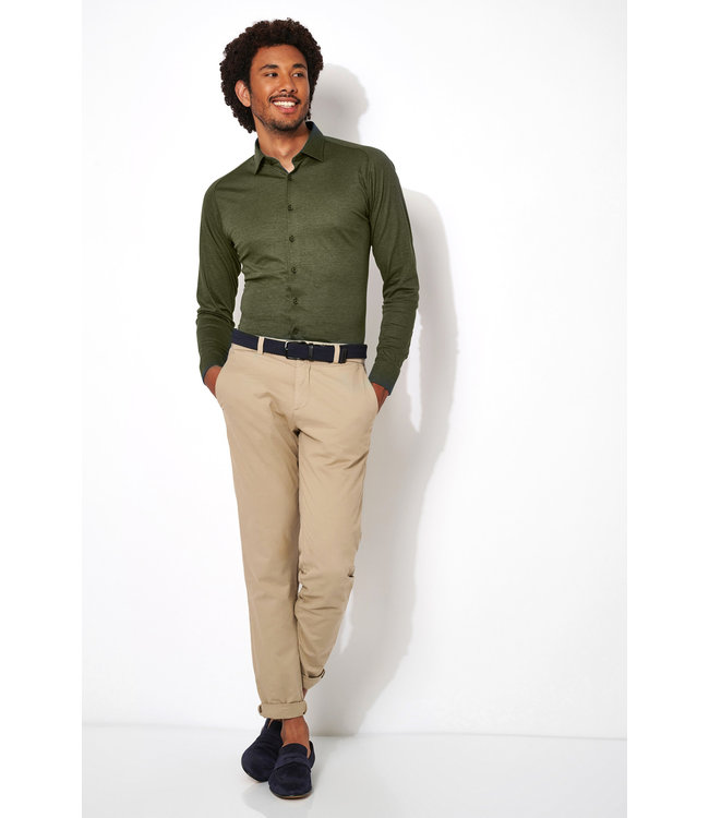 Desoto Heren Overhemd/Shirt, Lange Mouw, Groen Piqué