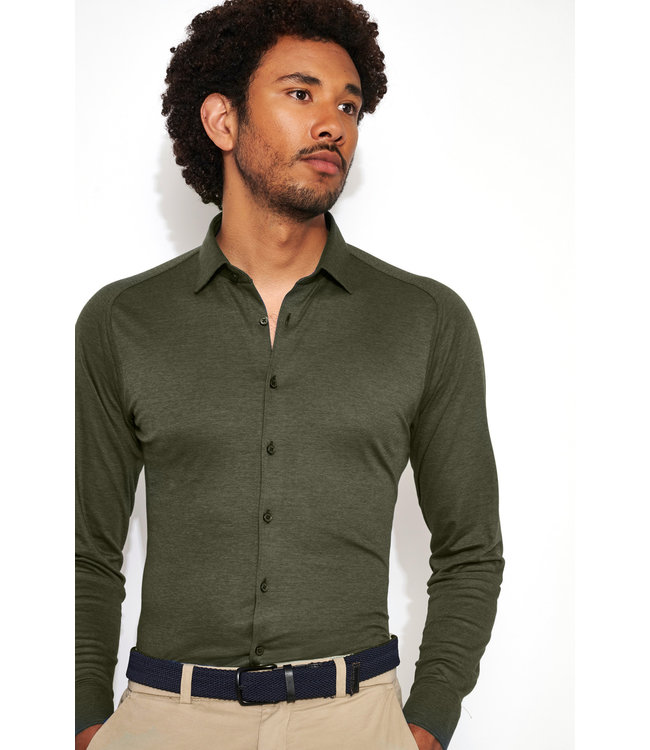 Desoto Heren Overhemd/Shirt, Lange Mouw, Groen Piqué