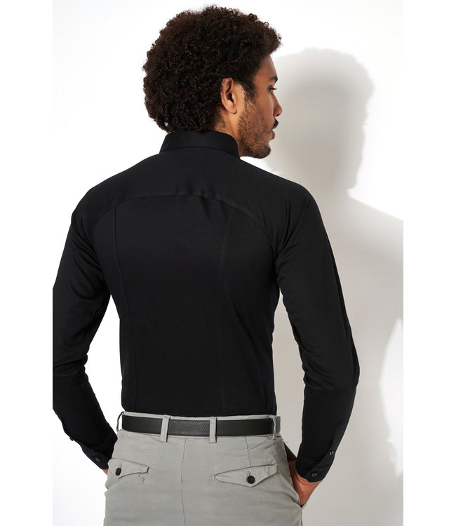 Desoto Heren Overhemd Lange Mouw Zwart Piqué