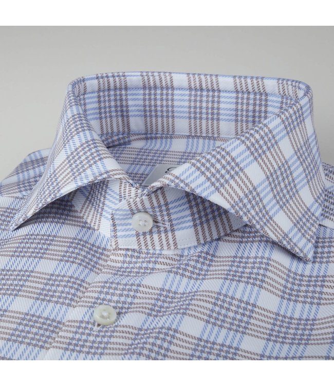 Stenstroms Overhemd, Lange Mouw, Katoen, Blauw, Wit, Beige Geruit, Slimline