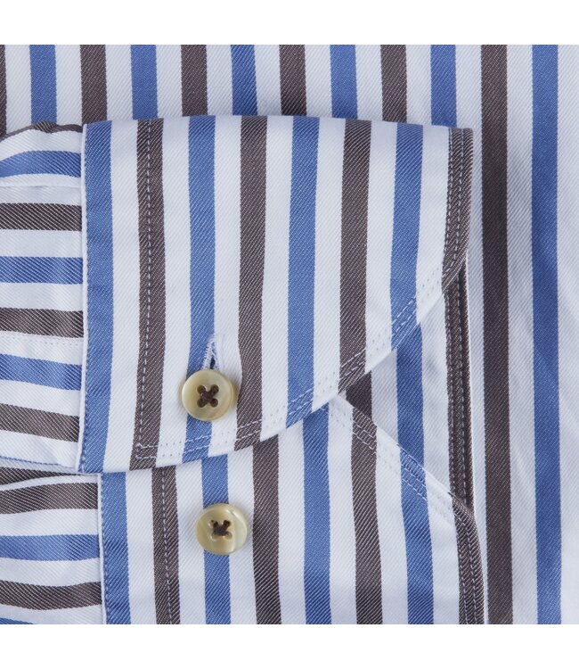 Stenstroms Overhemd, Twill Katoen, Lange Mouw, Blauw, Bruin, Wit, Gestreept, Casual, New Slimline