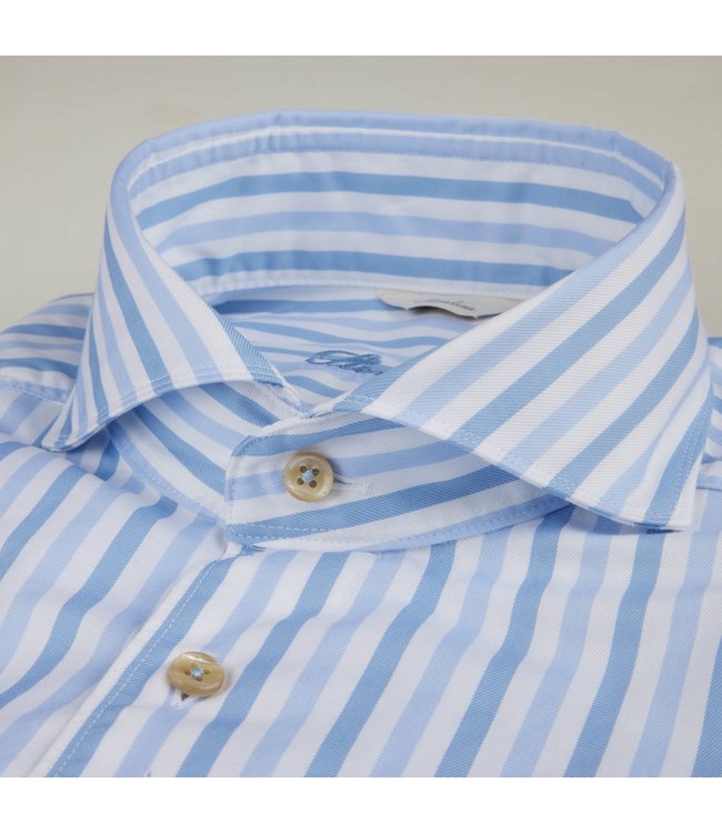 Stenstroms Overhemd, Twill Katoen, Lange Mouw, Blauw, Wit, Lichtblauw Gestreept, Casual, New Slimline