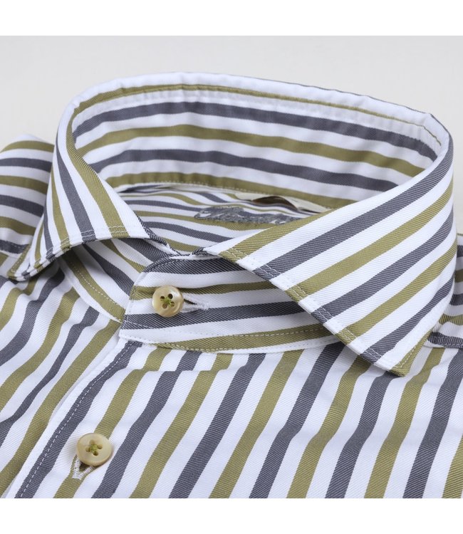Stenstroms Overhemd, Twill Katoen, Lange Mouw, Groen, Blauw Gestreept, Casual, New Slimline