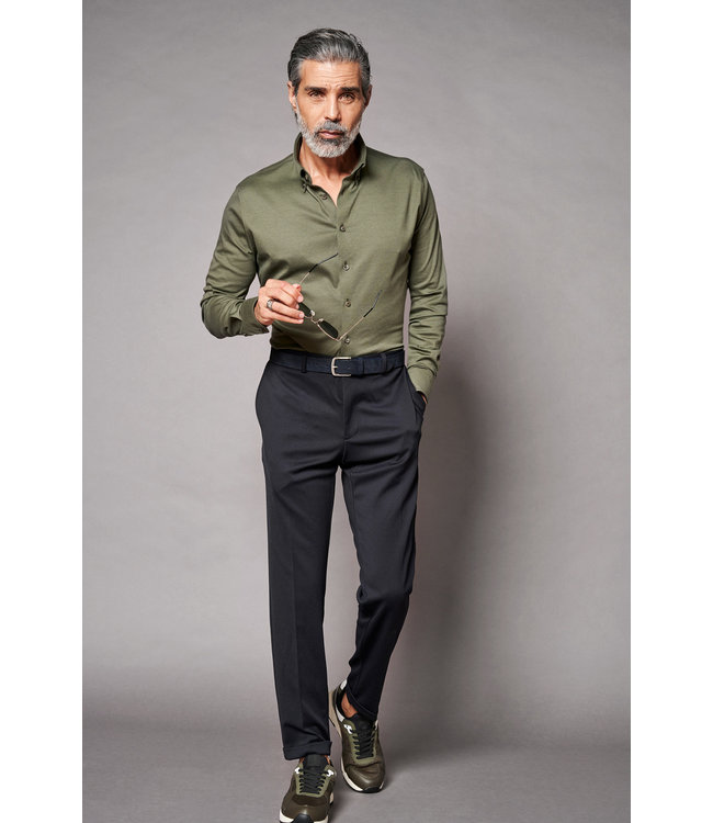 Desoto Luxury Line Overhemd, Supima Jersey Katoen, Mosgroen Piqué, Cutaway Kraag