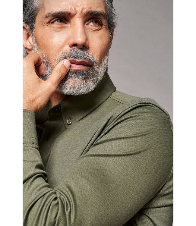 Desoto Luxury Line Overhemd, Supima Jersey Katoen, Mosgroen Piqué, Cutaway Kraag