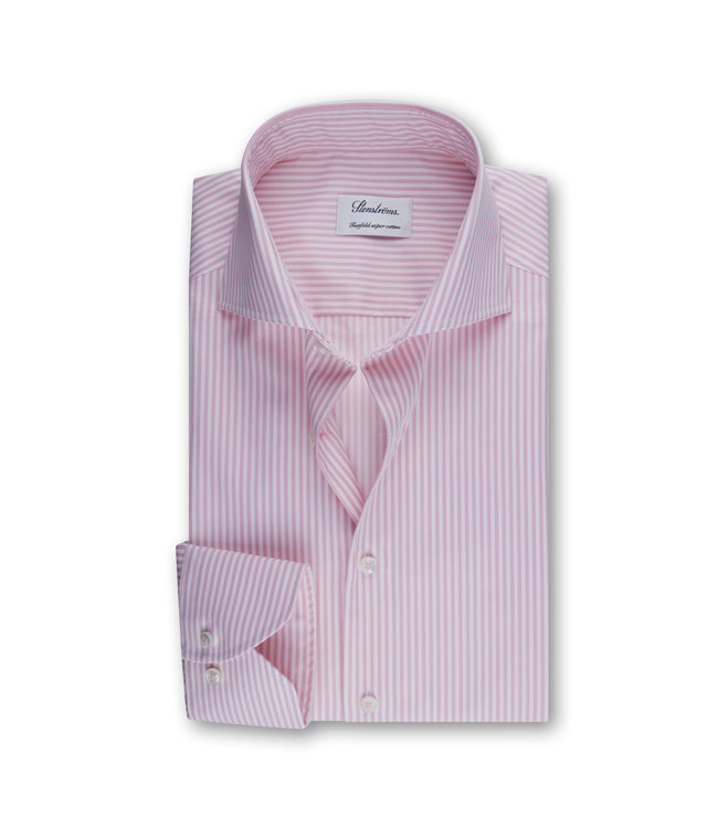 Stenstroms Overhemd, Katoen, Lange Mouw, Roze Wit Gestreept, New Slimline