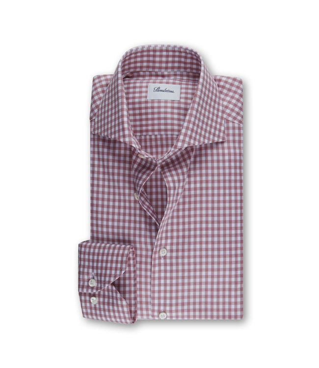 Stenstroms Overhemd, Katoen, Lange Mouw, Zacht Roze Geruit,  Slimline