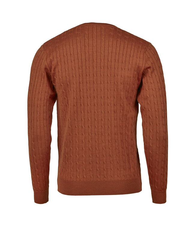 Stenstroms Trui, Ronde Hals, Merino Wol, Cable Knit, Burnt Orange