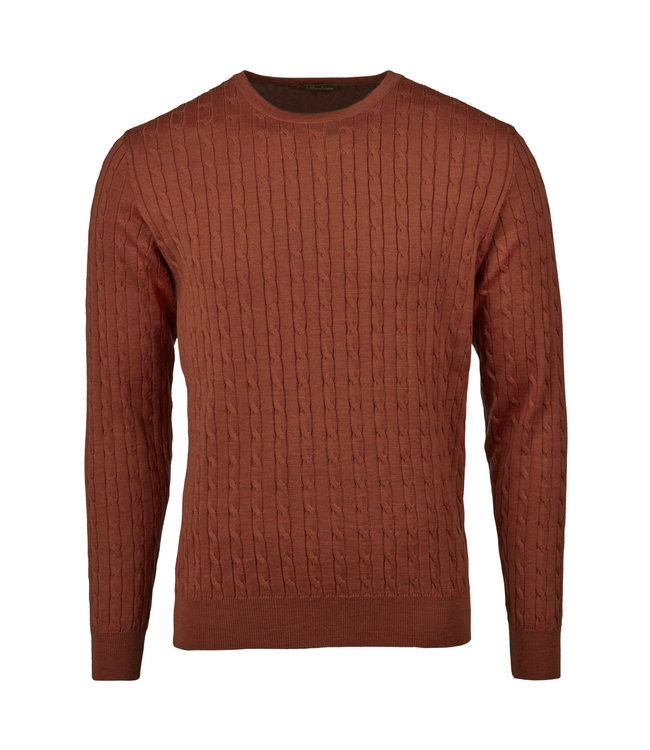 Stenstroms Trui, Ronde Hals, Merino Wol, Cable Knit, Burnt Orange