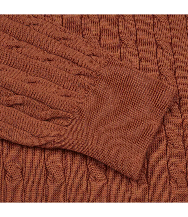 Stenstroms Trui, Ronde Hals, Merino Wol, Cable Knit, Burnt Orange