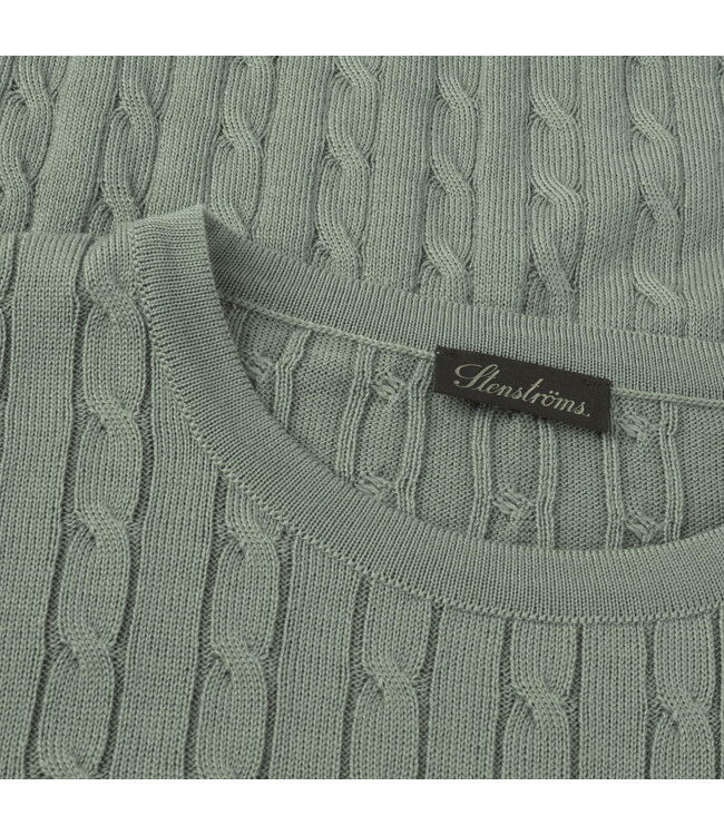 Stenstroms Trui, Ronde Hals, Merino Wol, Cable Knit, Zachtgroen