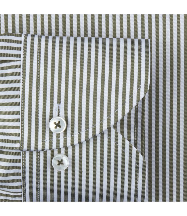 Stenstroms Overhemd, Katoen, Lange Mouw, Groen, Wit Gestreept, New Slimline