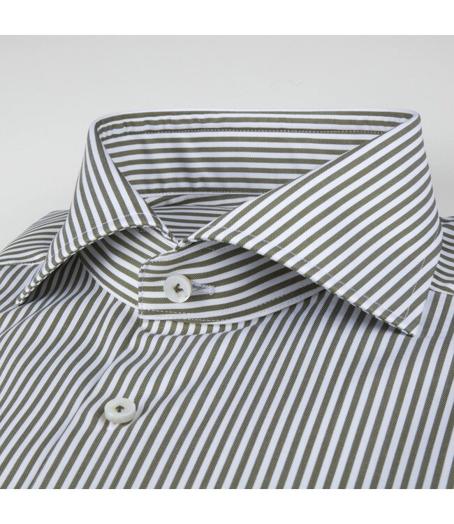 Stenstroms Overhemd, Katoen, Lange Mouw, Groen, Wit Gestreept, New Slimline