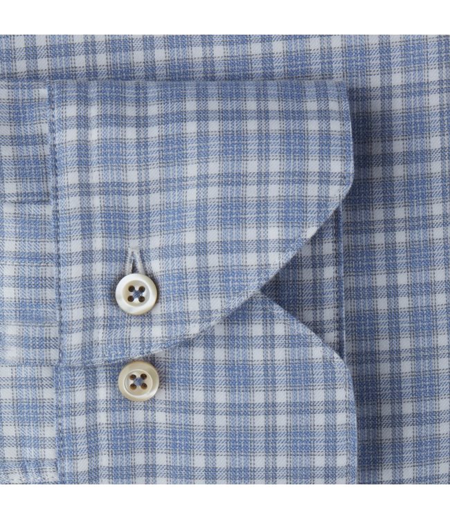 Stenstroms Overhemd, Katoen, Lange Mouw, Casual Blauw, Wit, Kleine Ruit, Slimline